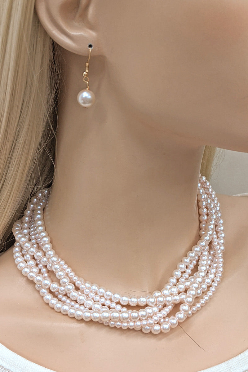 Pink Multi Twist Pearl Necklace Set