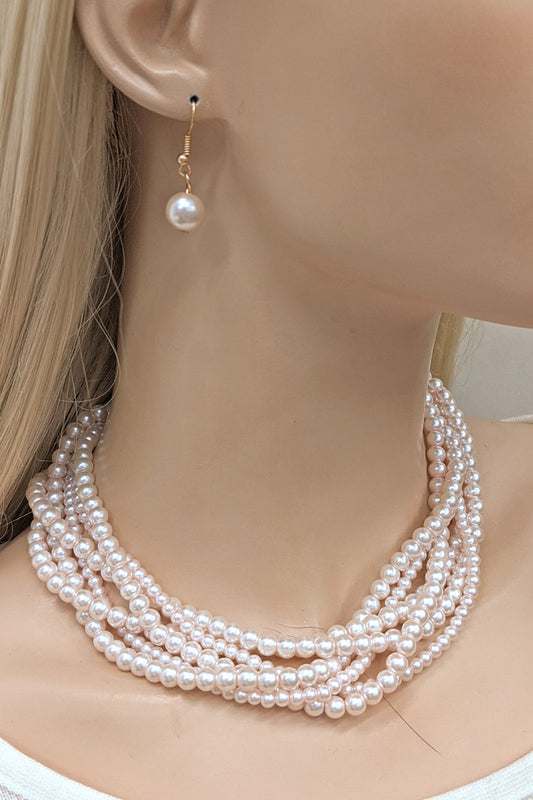 Pink Multi Twist Pearl Necklace Set