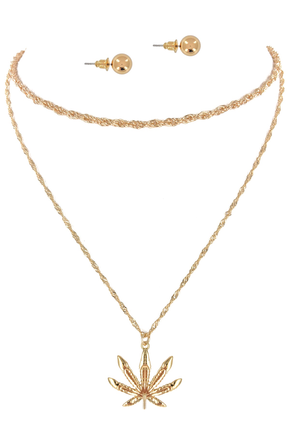 Gold Marijuana Leaf Necklace Set