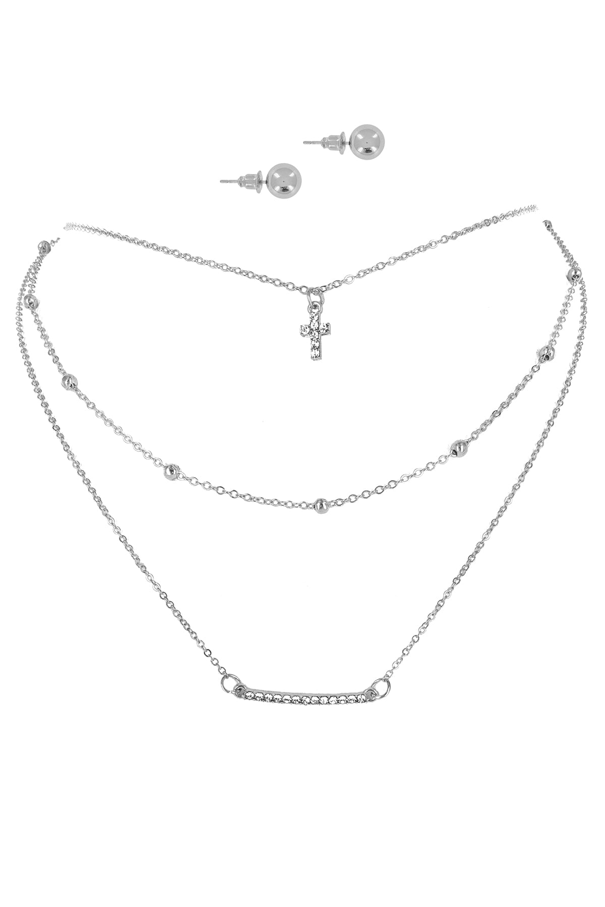 Silver Layered Necklace Set