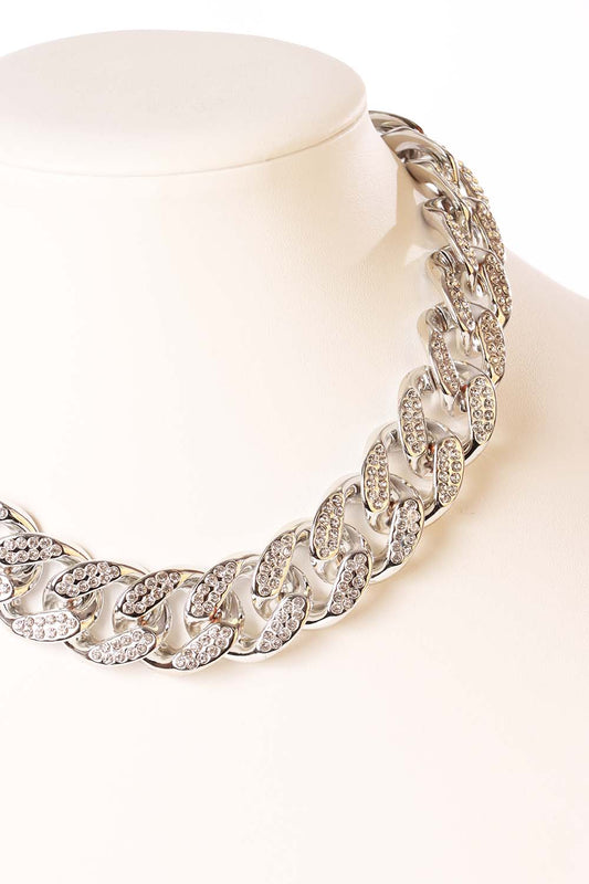 Silver Link Chain Rhinestone Necklace