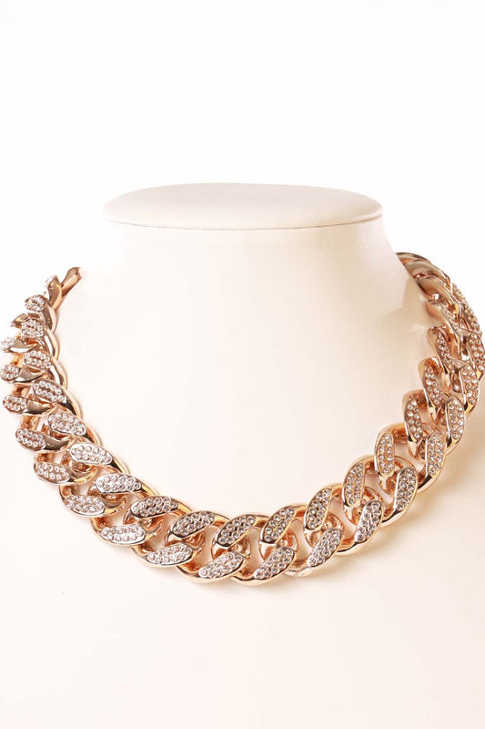 Rose Gold Link Chain Rhinestone Necklace