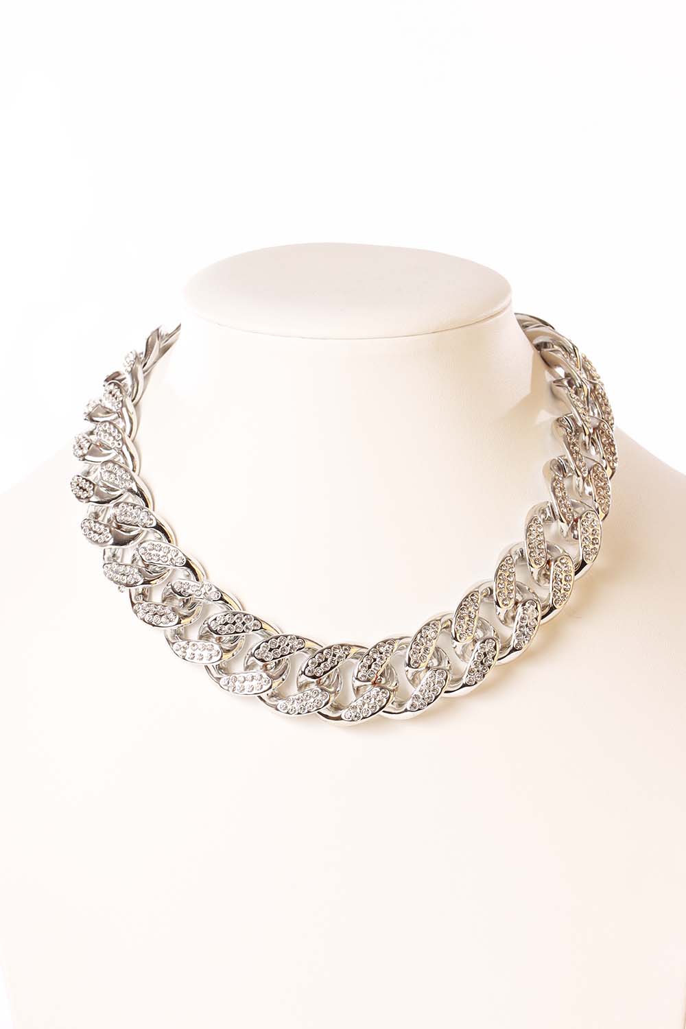 Silver Link Chain Rhinestone Necklace