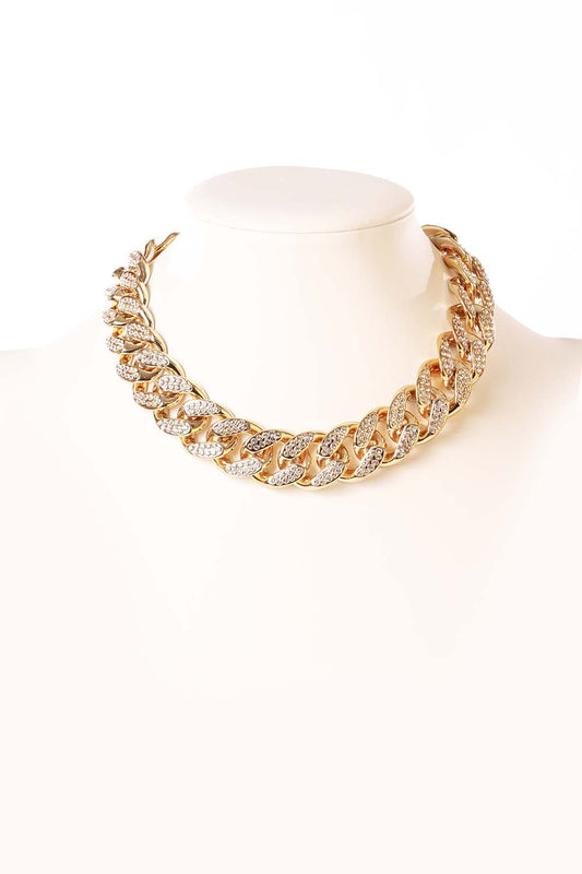 Gold Link Chain Rhinestone Necklace