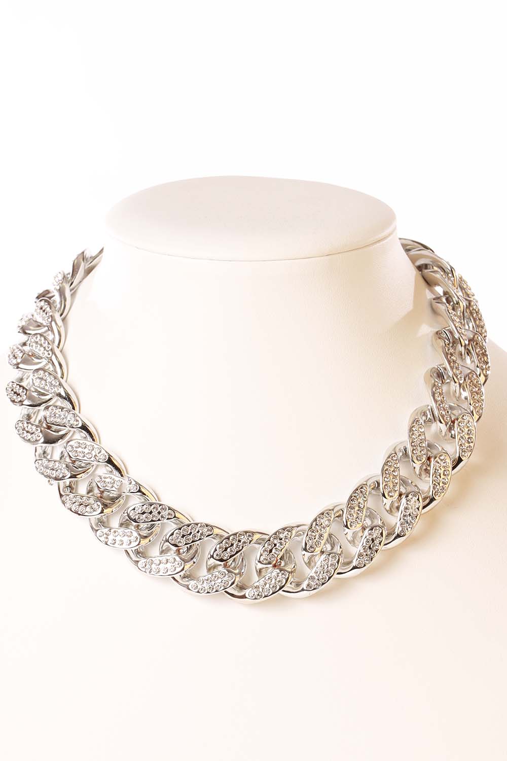 Silver Link Chain Rhinestone Necklace