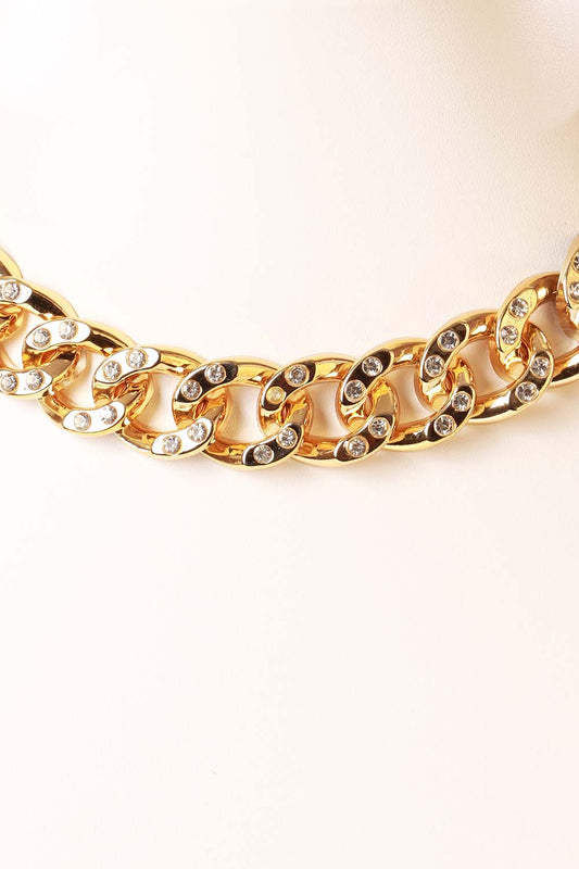 Gold Link Rhinestone Necklace