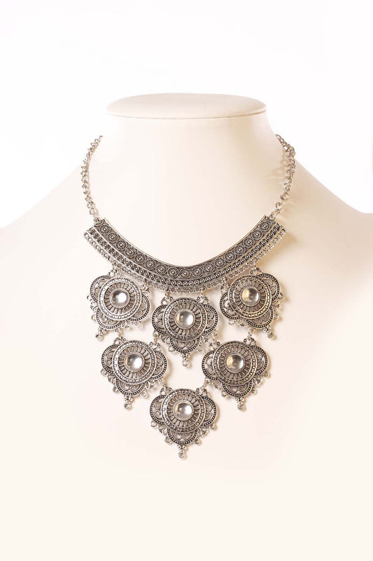 Burnish Silver Metal Statement Necklace Set