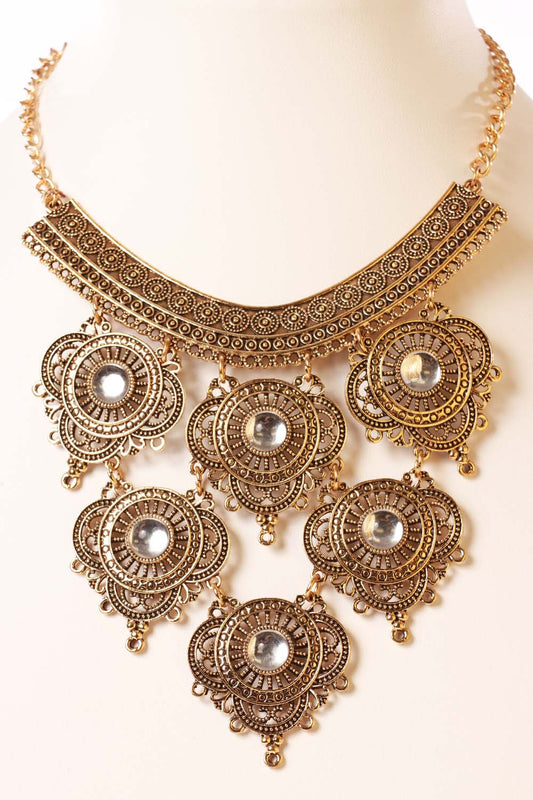 Burnish Gold Metal Statement Necklace Set