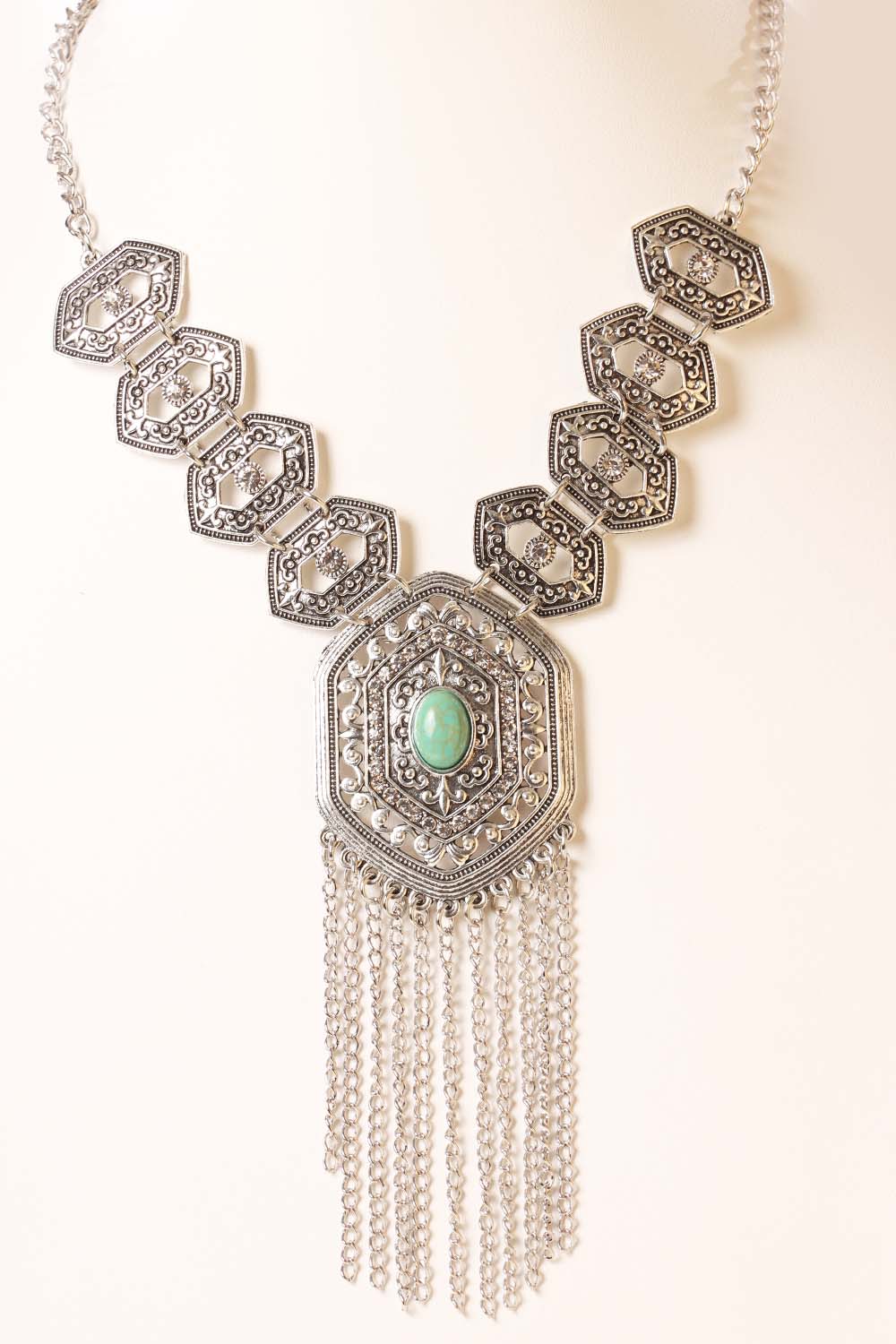 Turquoise Metal Statement Necklace