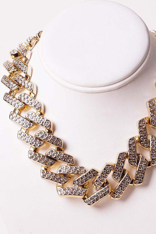 Gold Link Chain Rhinestone Necklace
