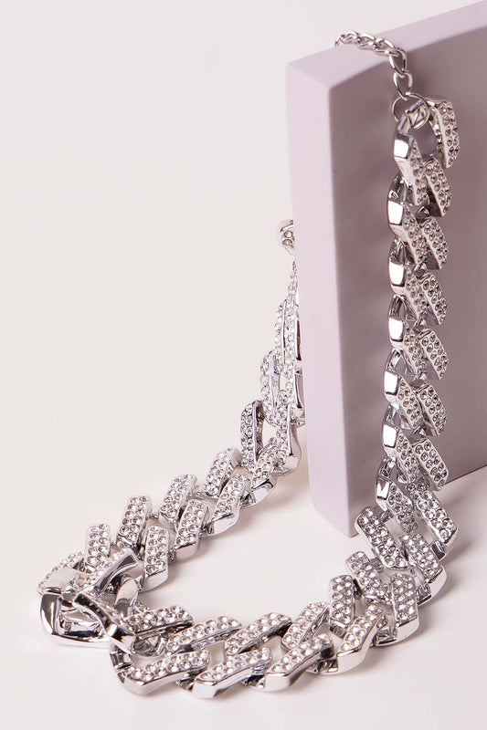 Silver Link Chain Rhinestone Necklace