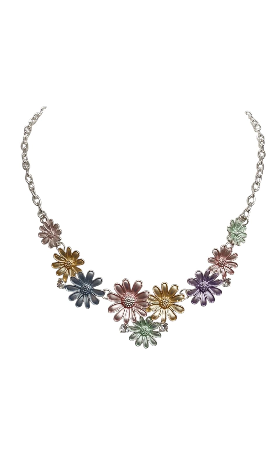 Silver Multi Color Daisy Design Necklace Set