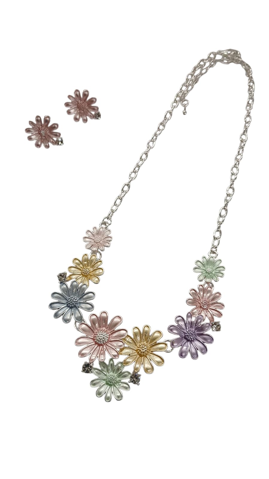 Silver Multi Color Daisy Design Necklace Set