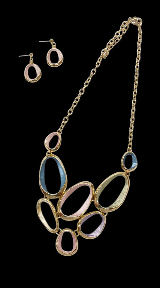 Gold Multi Metal Statement Necklace Set