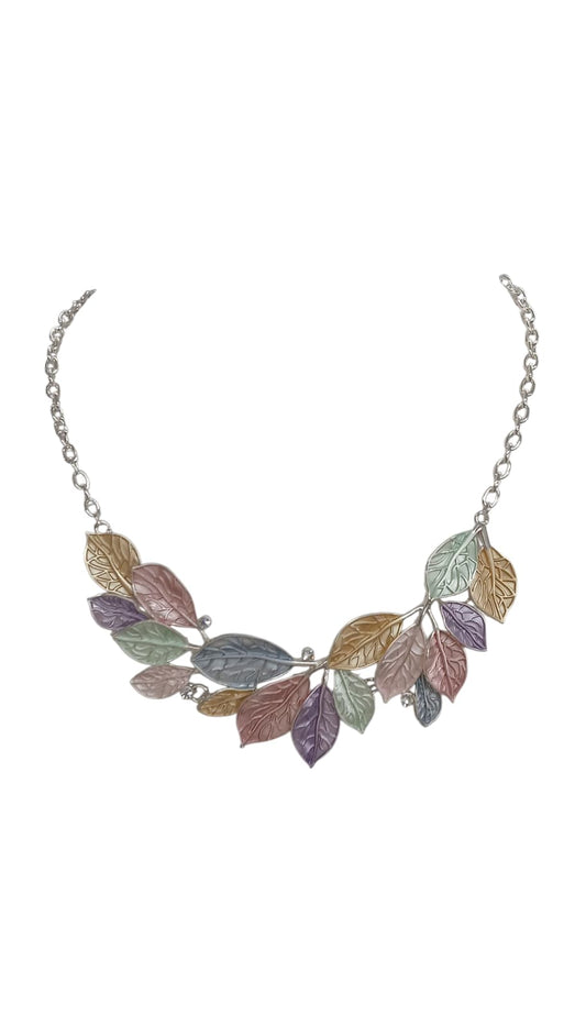 Multi-Color Leaves Design Metal Necklace Set