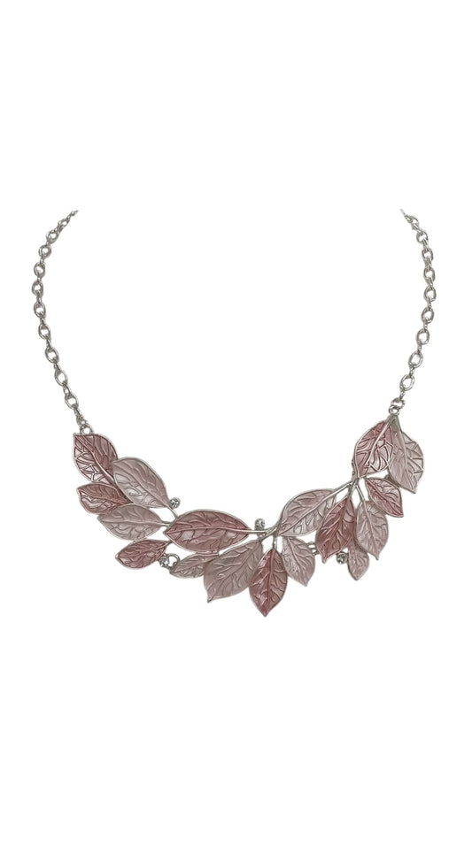 Pink Leaves Design Metal Necklace Set