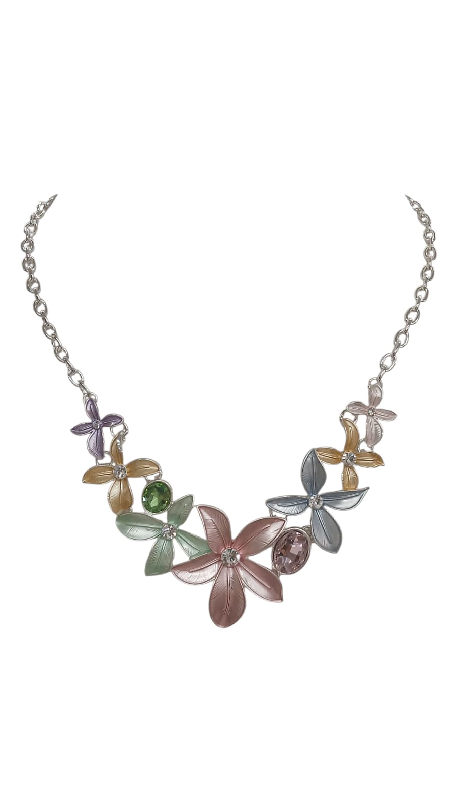 Silver/Multi-Color Lily Flower Design Metal Necklace Set