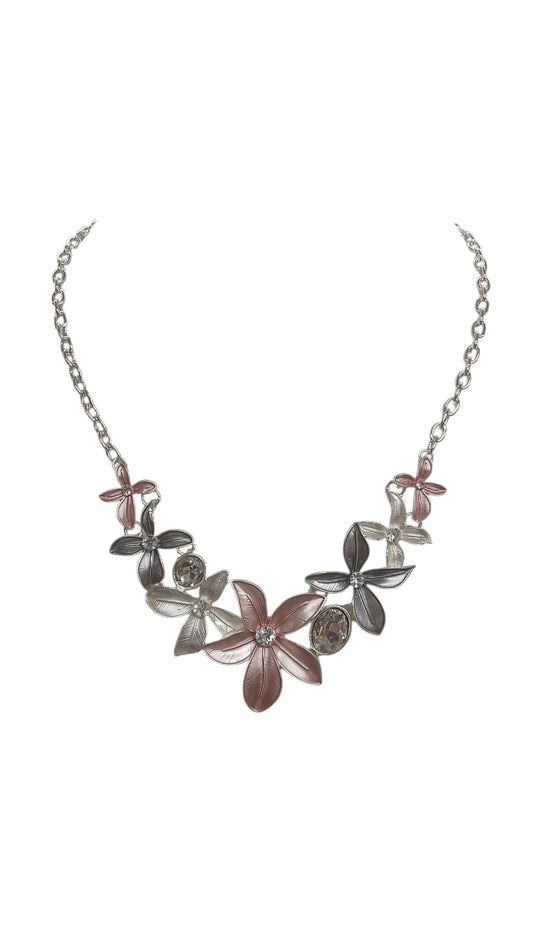 Pink Lily Flower Design Metal Necklace Set