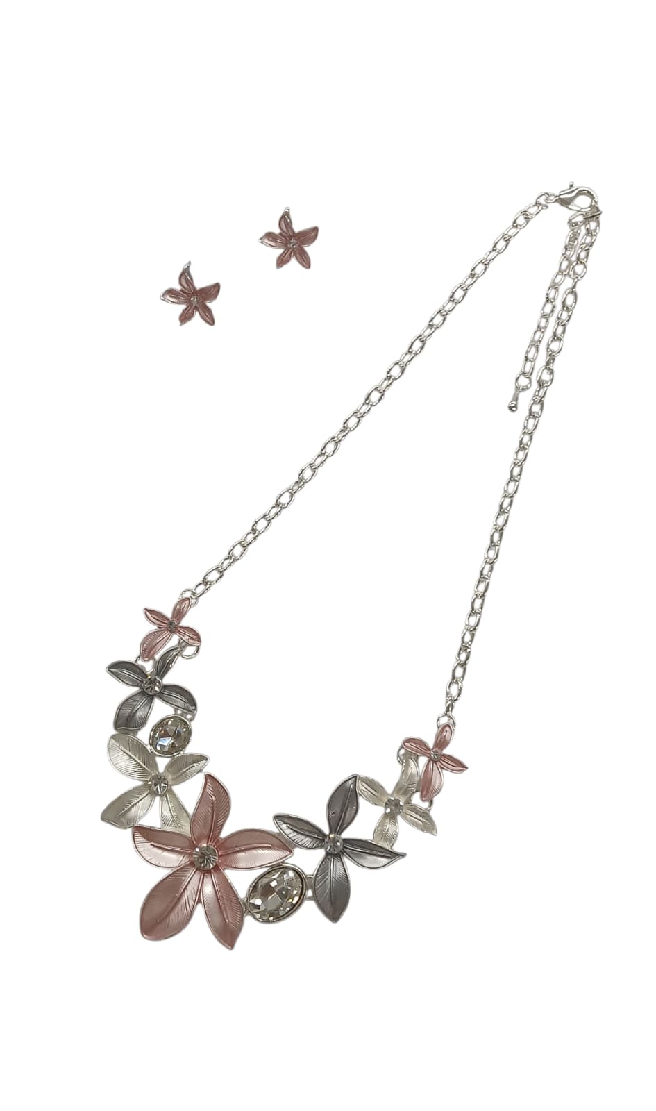 Pink Lily Flower Design Metal Necklace Set