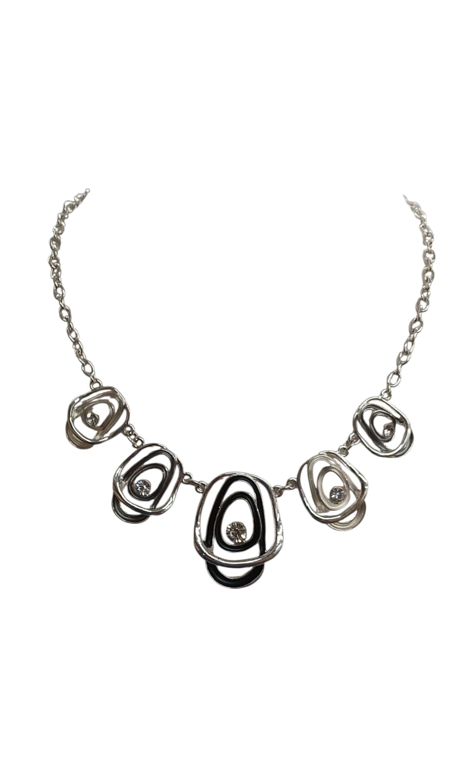 Black Abstract Ovals Metal Necklace Set