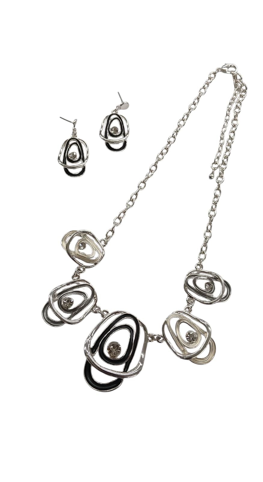 Black Abstract Ovals Metal Necklace Set
