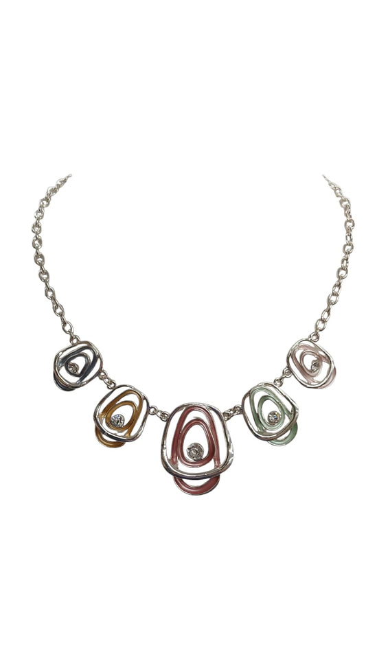 Multi-Color Abstract Ovals Metal Necklace Set