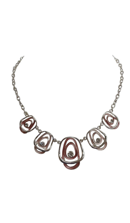 Pink Abstract Ovals Metal Necklace Set