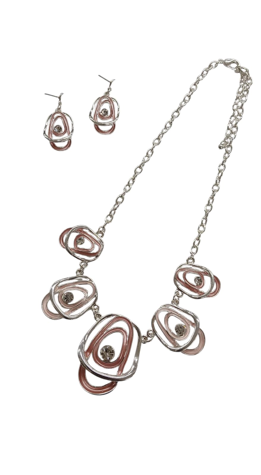 Pink Abstract Ovals Metal Necklace Set