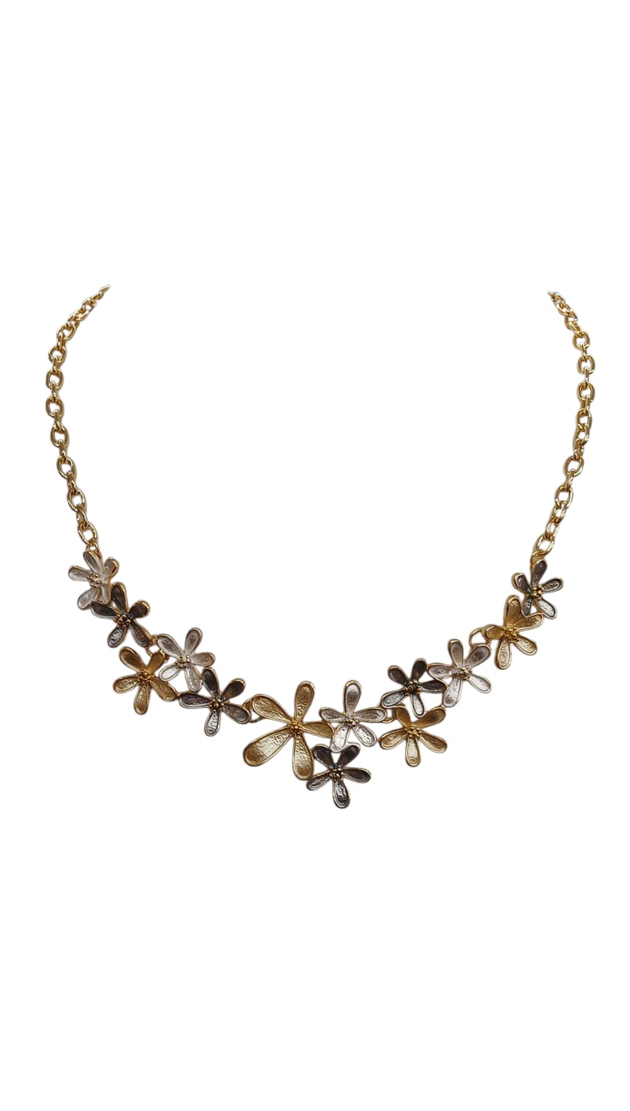 Gold-Multi Chamomile Design Metal Necklace Set