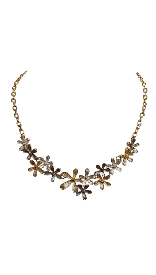 Gold-Multi Chamomile Design Metal Necklace Set