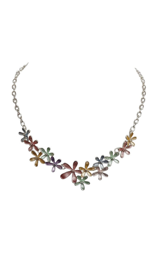 Silver-Multi Chamomile Design Metal Necklace Set