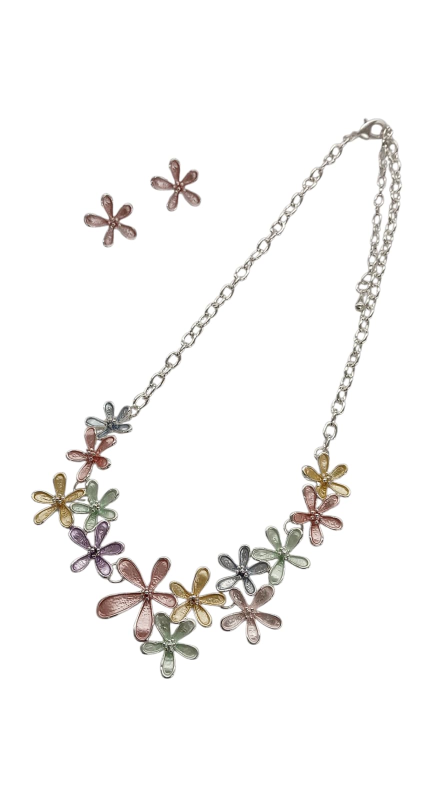 Silver-Multi Chamomile Design Metal Necklace Set