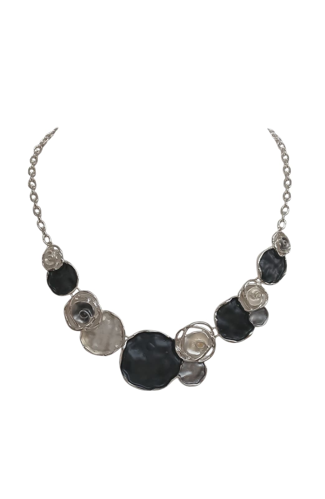 Black Ovals Rose Design Metal Necklace Set