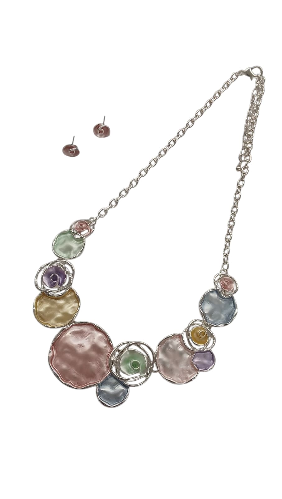 Multi-Color Ovals Rose Design Metal Necklace Set
