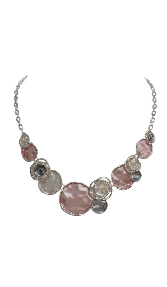 Pink Ovals Rose Design Metal Necklace Set