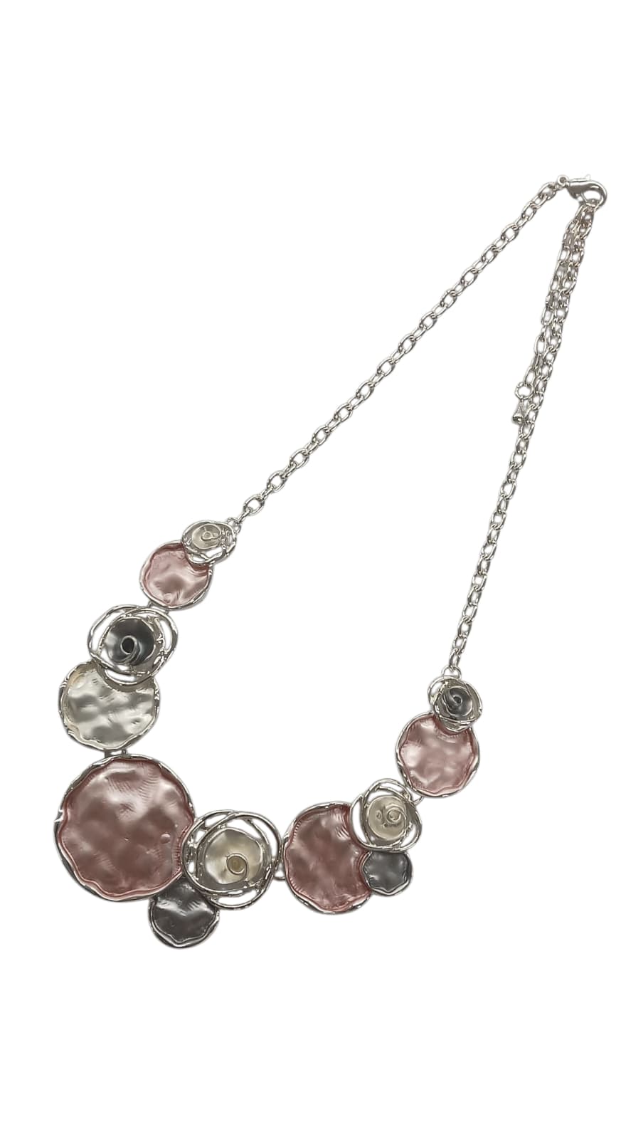 Pink Ovals Rose Design Metal Necklace Set