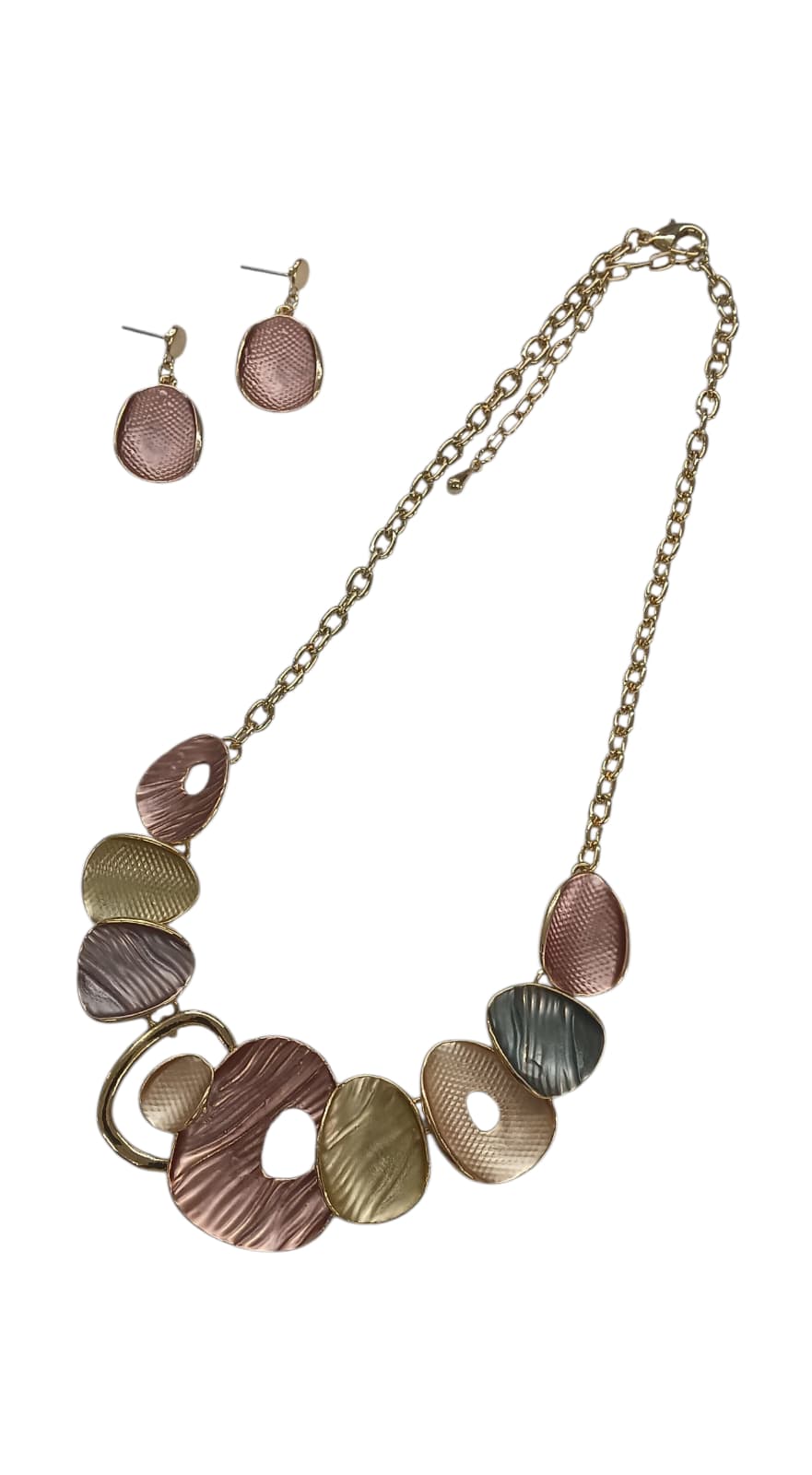 Gold-Multi Abstract Metal Necklace Set