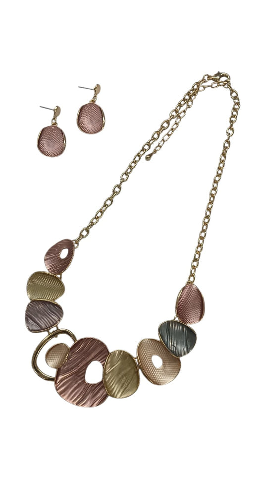 Gold-Multi Abstract Metal Necklace Set