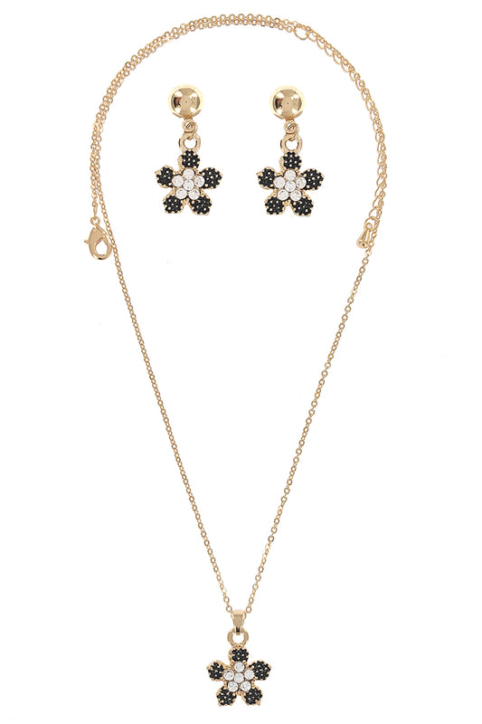 Black Flower Gold Dipped Necklace Set
