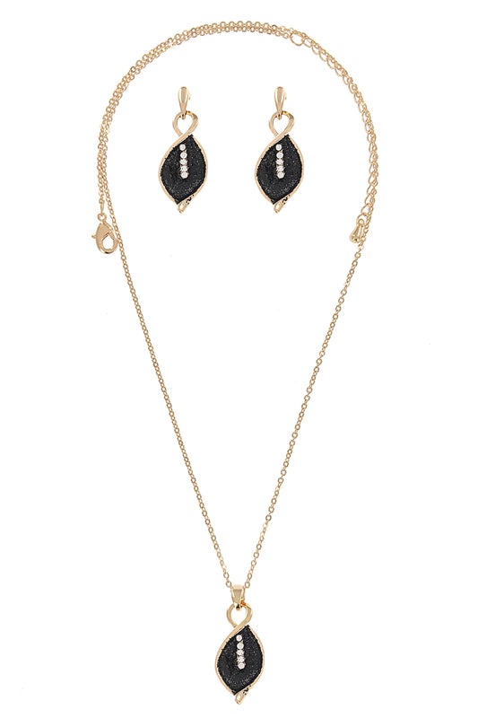 Black Leaf Gold Dipped Necklace Set