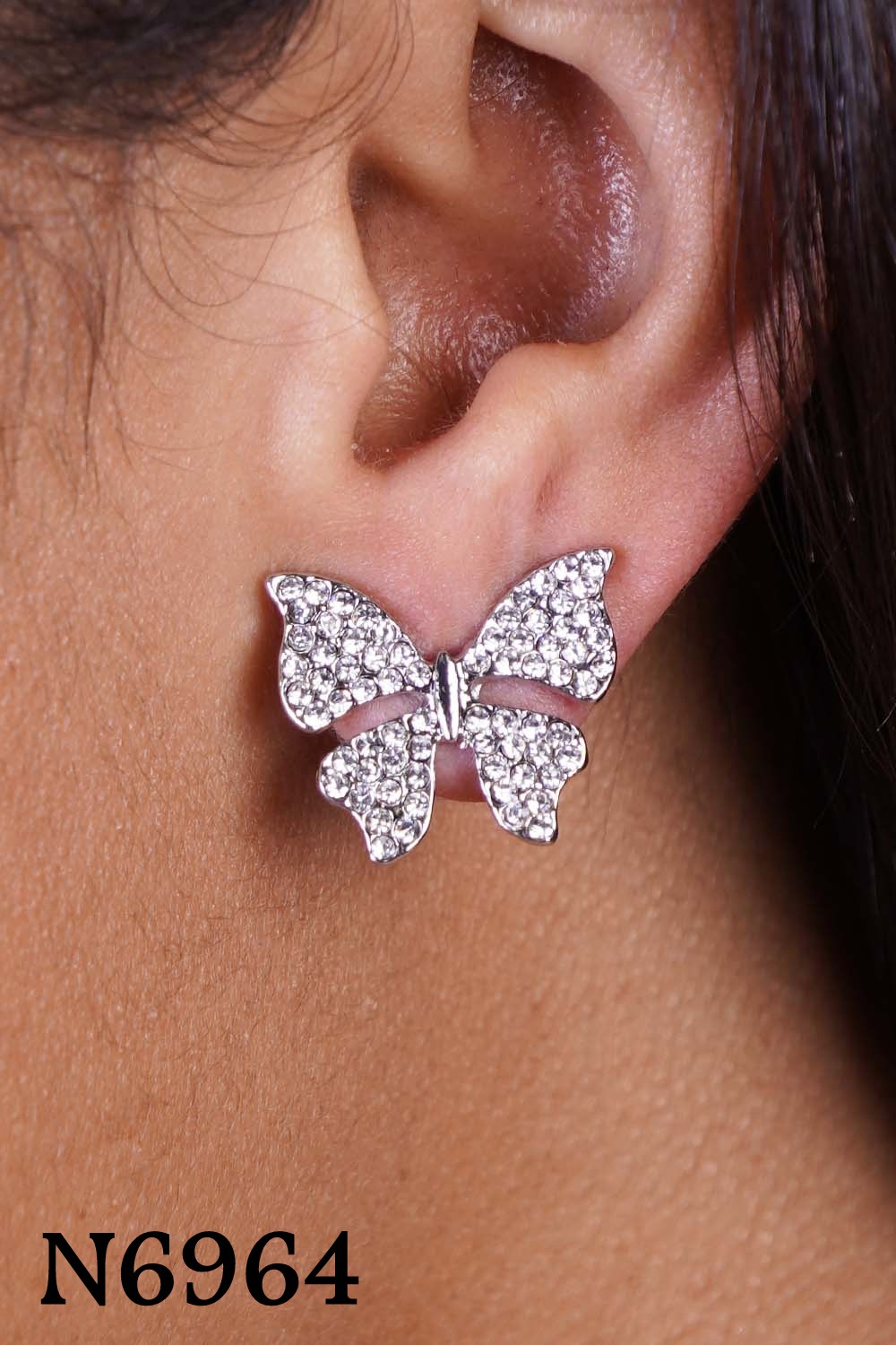 Silver Plated Rhinestone Butterfly Pendant Necklace Set