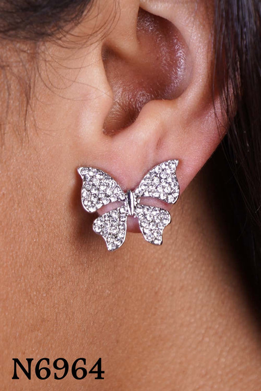 Silver Plated Rhinestone Butterfly Pendant Necklace Set