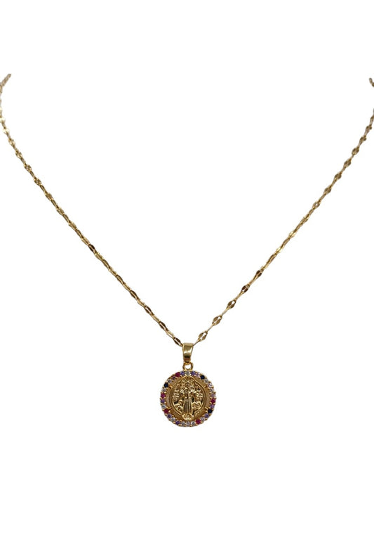 Multi-color Gold Dipped Religious Pendant Necklace