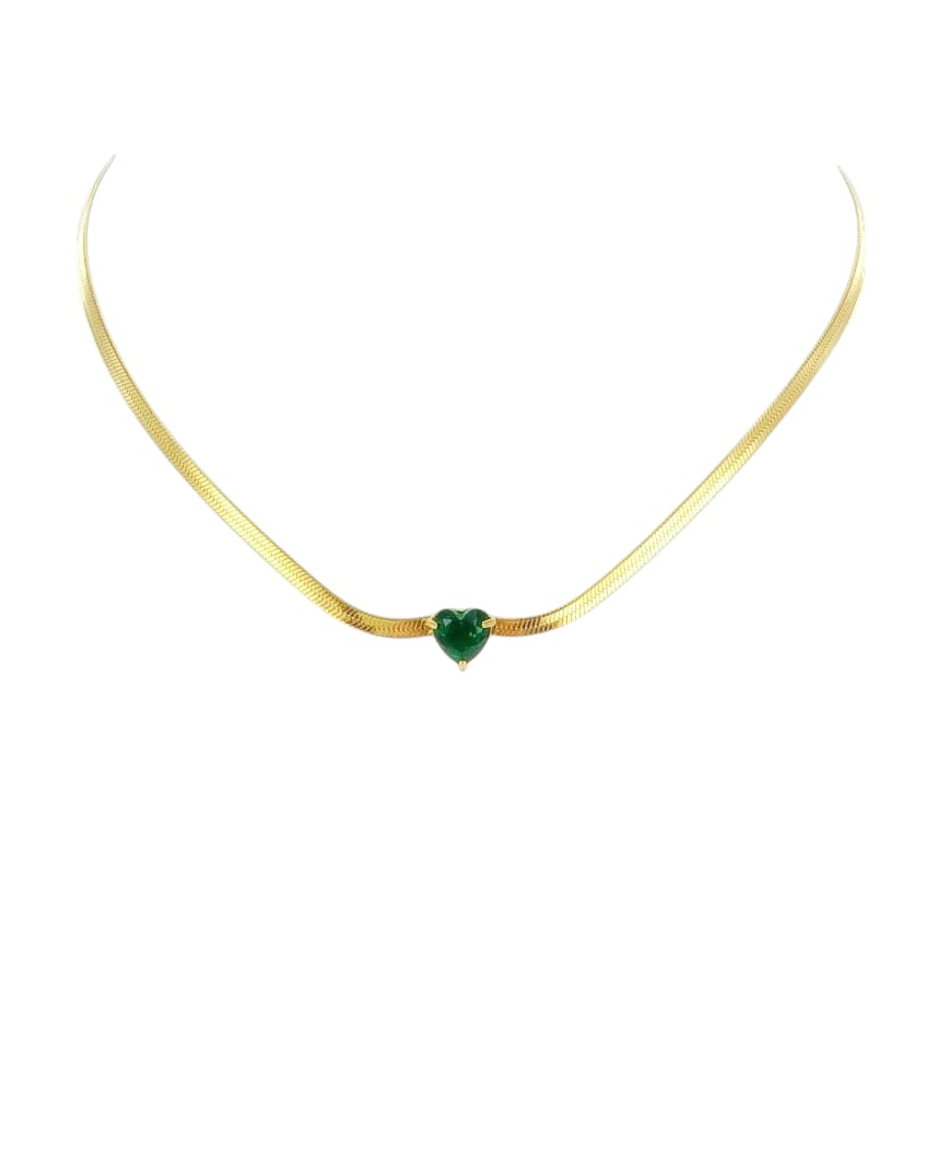 Green Stainless Steel Heart Pendant Necklace