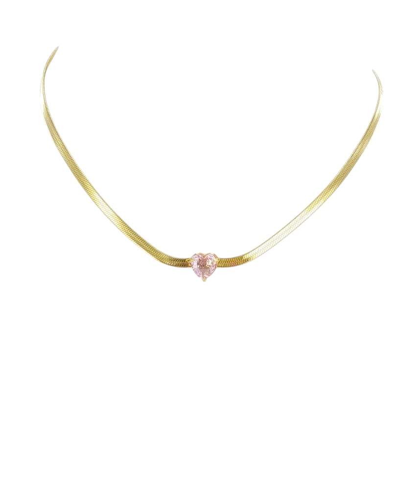 Pink Stainless Steel Heart Pendant Necklace