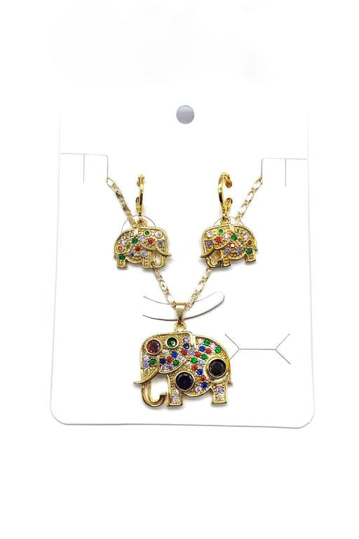 Multi-Color Gold Dipped Elephant Necklace Set