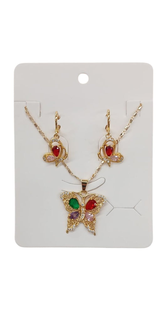 Multi-Color Gold Dipped Butterfly Necklace Set