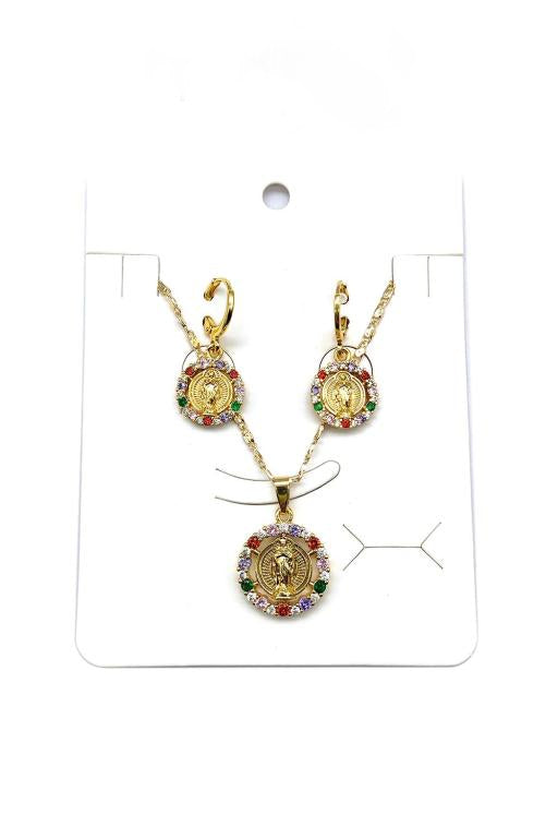 Multi-color Gold Dipped Religious Necklace Set
