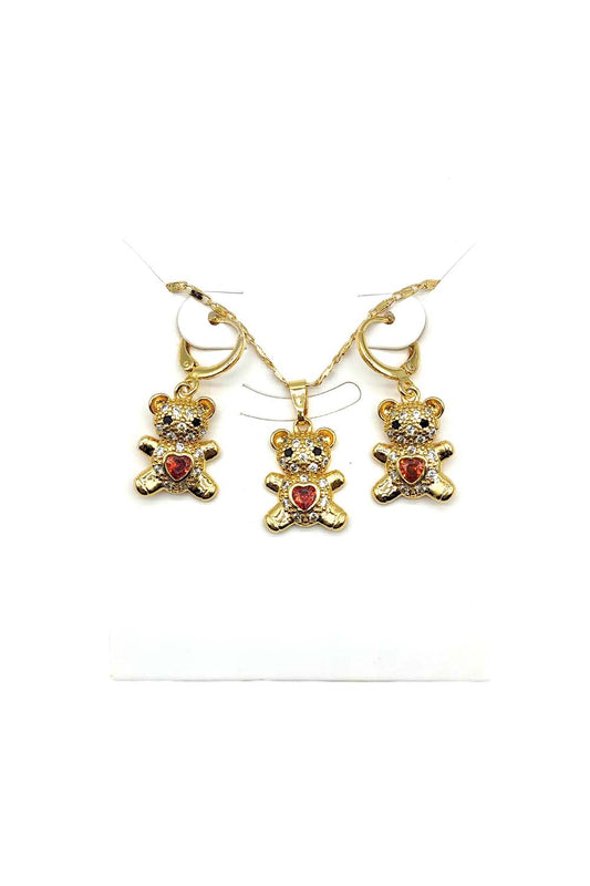 Teddy Bear Necklace Set Gold Dipped