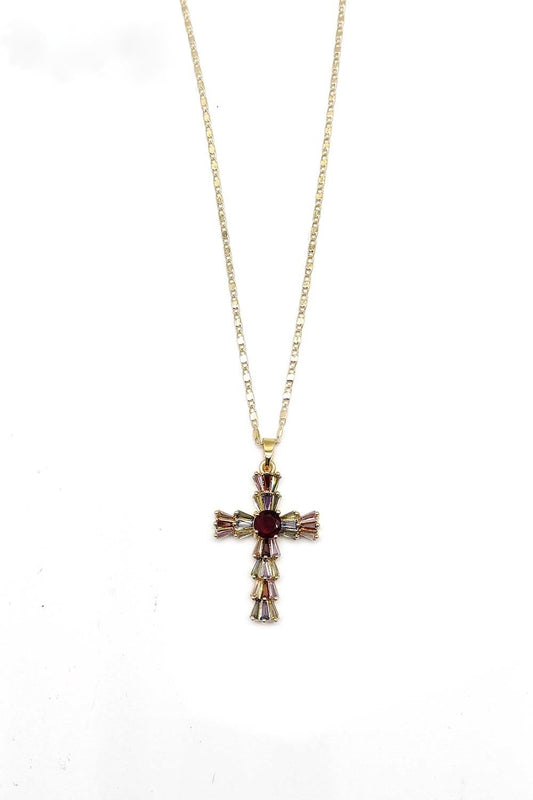 Multi-Color Gold Dipped Cross Pendant Necklace
